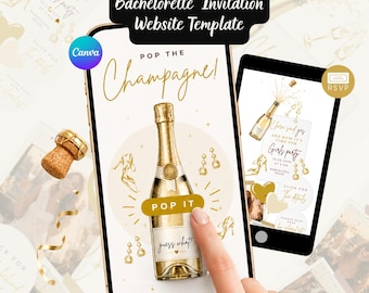 Bridal Shower Invitation Website Template: Canva Wedding Bachelorette Invitation With RSVP Form (Digital Download) | Pop the Champagne!