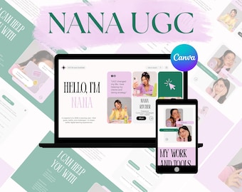 Modèle de site Web Nana UGC Creator Canva, portfolio d'influenceurs, site Web de créateur de contenu, site One Page Canva, kit média TikTok