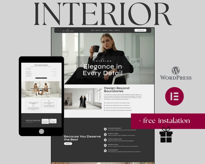 Interior Wordpress Theme – Interior Designer Elementor Website Template design Kit | Business Page design, elegant template
