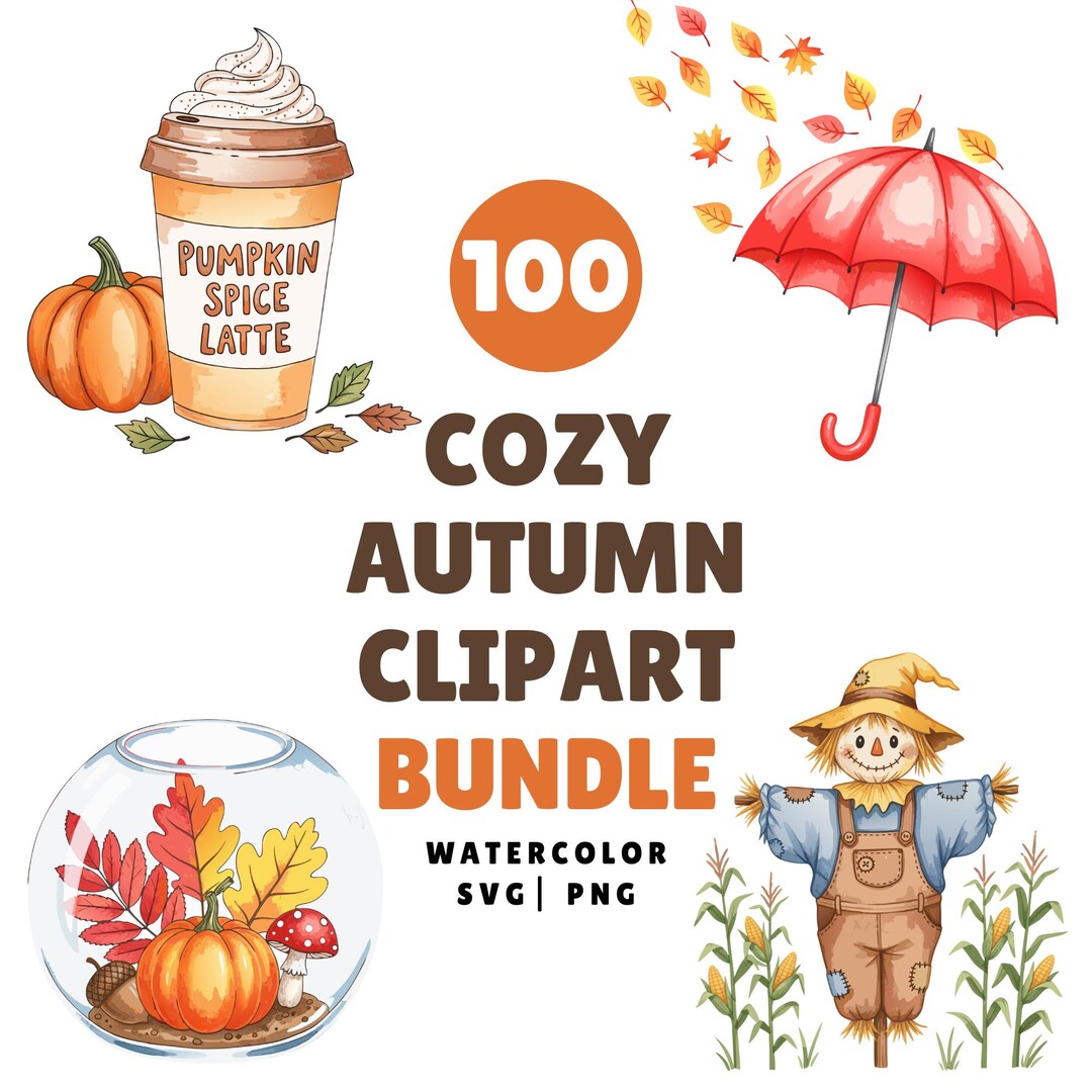 Autumn Watercolor Clipart Bundle SVG PNG: Fall Cottagecore Farmhouse - Etsy
