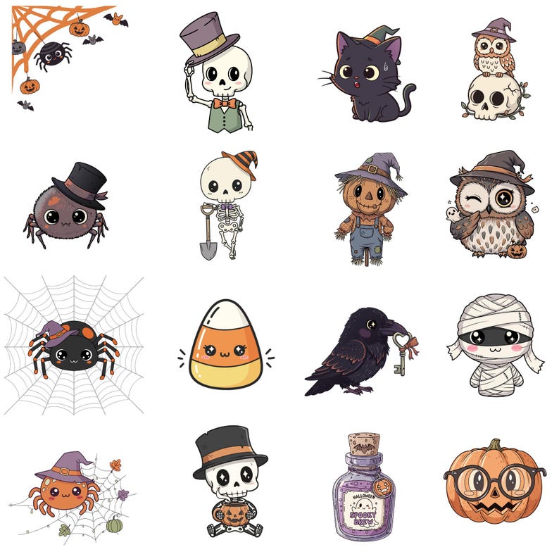 Kawaii Clipart Bundle SVG PNG: Halloween Ghost Cat Witch Stickers - Etsy