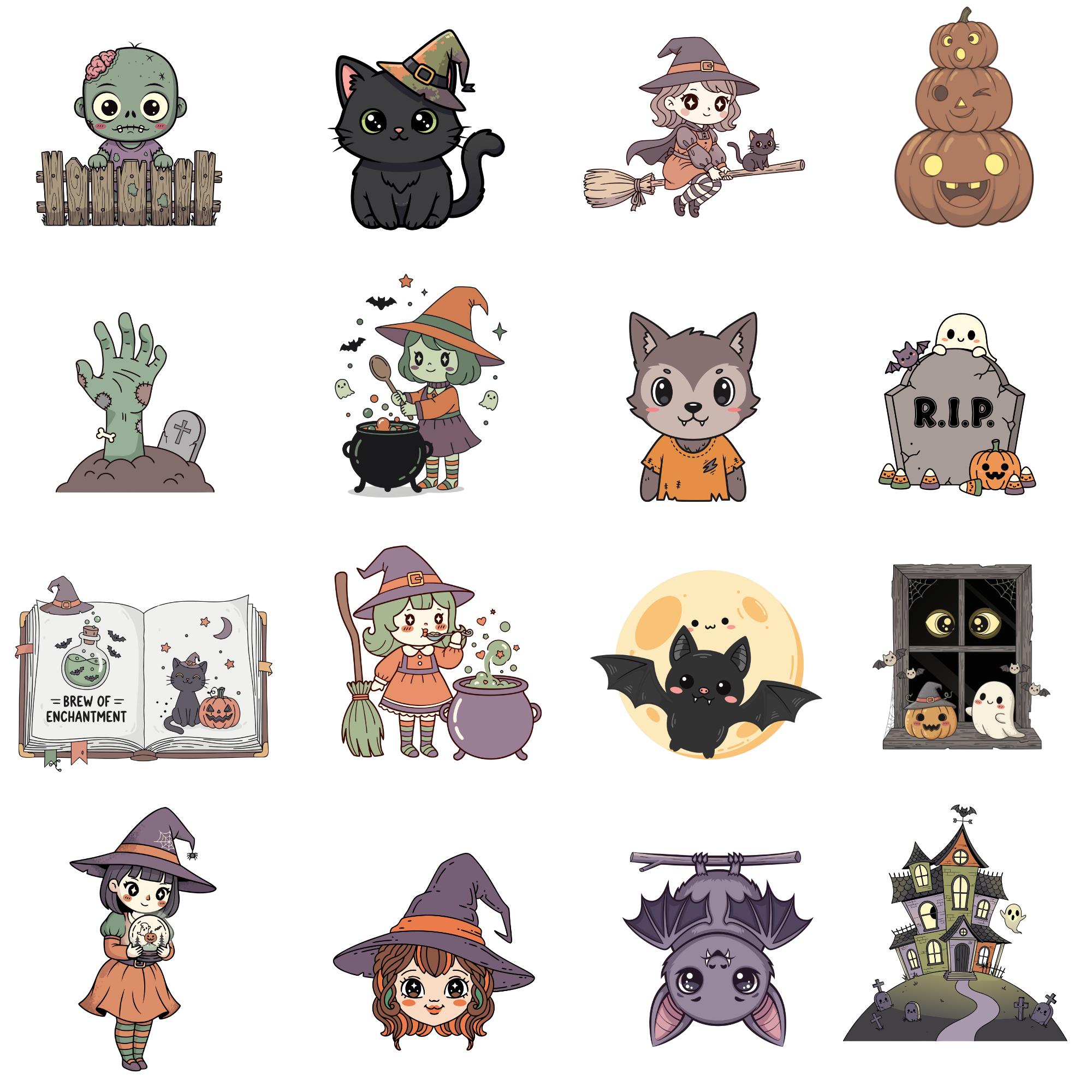 Kawaii Clipart Bundle SVG PNG: Halloween Ghost Cat Witch Stickers - Etsy