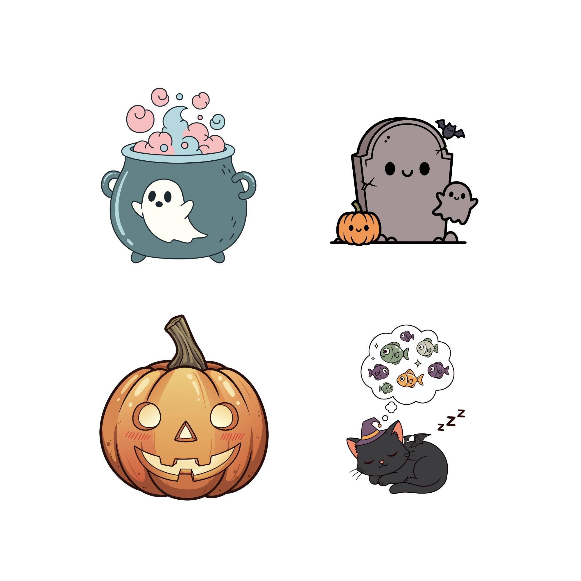 Kawaii Clipart Bundle SVG PNG: Halloween Ghost Cat Witch Stickers - Etsy
