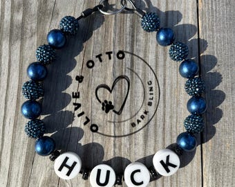 Beaded Name Dog Collar - Custom Name Dog Necklace, Pearl & Rhinestone Cat Necklace