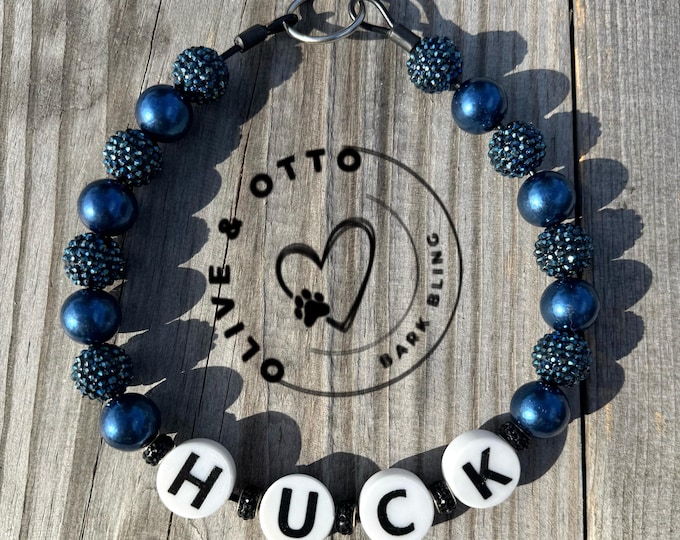Beaded Name Dog Collar - Custom Name Dog Necklace, Pearl & Rhinestone Cat Necklace