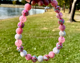 Custom Birthday Dog Collar - Beaded Gotcha Day Pet Necklace - Add pets name - fancy cat necklace - sparkle rhinestone Pink girls collar