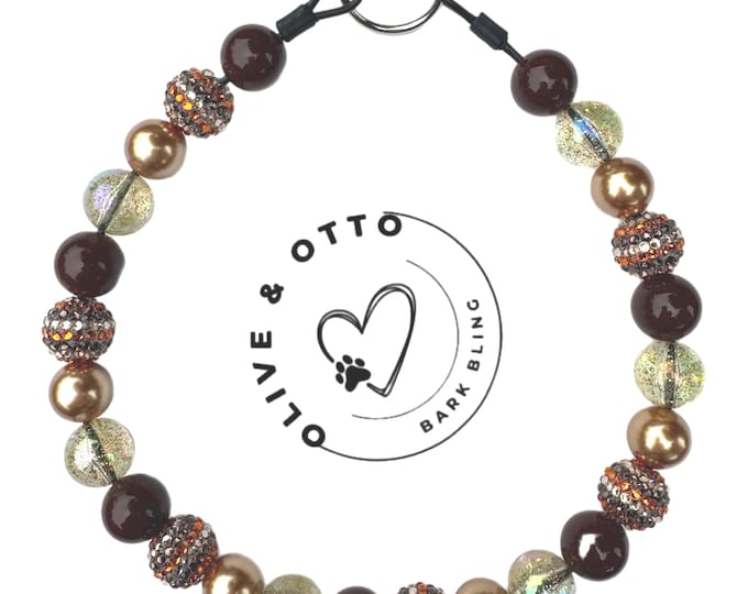 Autumn Sparkle Dog Collar: Brown, Gold, & Orange Beaded Pet Necklace