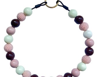 Autumn Harvest Pink Dog Collar: Pink, Brown, Ivory, Beaded Pet Necklace