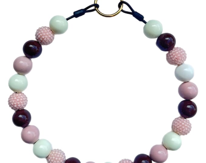Autumn Harvest Pink Dog Collar: Pink, Brown, Ivory, Beaded Pet Necklace