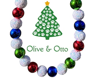 Holiday Lights Snowball Beaded Dog Collar – Red, Green, Blue & White Sugar Bubblegum Beads - Christmas Pet Collar