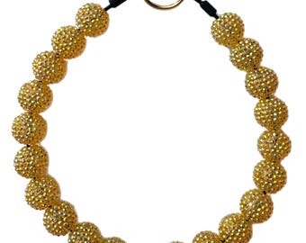 Golden Sparkle Beaded Dog Collar – Chunky Rhinestone Bubblegum Bead Collar