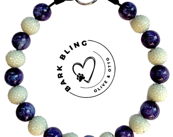 Glow in the Dark Galaxy Dog Collar: Spooky Purple Beaded Pet Collar