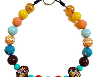 Autumn Vibes Beaded Dog Collar: Orange, Yellow, Turquoise Fall Pet Necklace