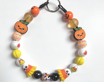 Candy Corn Halloween Dog Collar: Beaded Pumpkin Ghost Pet Necklace
