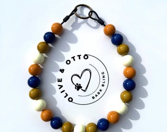 Autumn Beaded Dog Collar: Navy, Orange, Mustard - Personalized Fall Collar