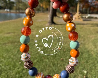 Gobble Gobble, Turkey Day, Beaded Dog Collar, Handmade Thanksgiving Pet Necklace, Cat Dog Jewelry