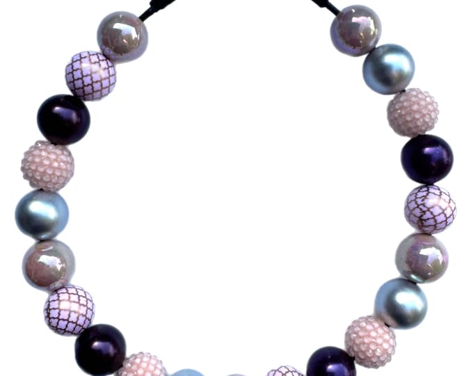 Elegant Beaded Dog Collar – Purple, Pink & Silver Bubblegum Beads – Handmade Pet Necklace