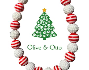 Peppermint Pooch Beaded Dog Collar – Red & White Candy Cane Bubblegum Bead Collar | Christmas Dog Accessory
