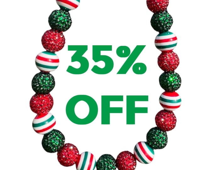 Candy Cane Beaded Dog Collar | Christmas Rhinestone Pet Necklace