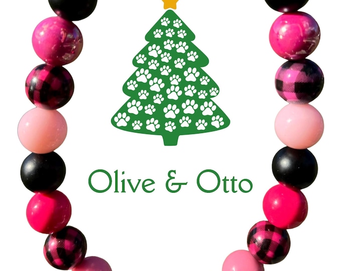 Pink Buffalo Plaid Beaded Dog Collar – Girly Bubblegum Bead Pet Necklace