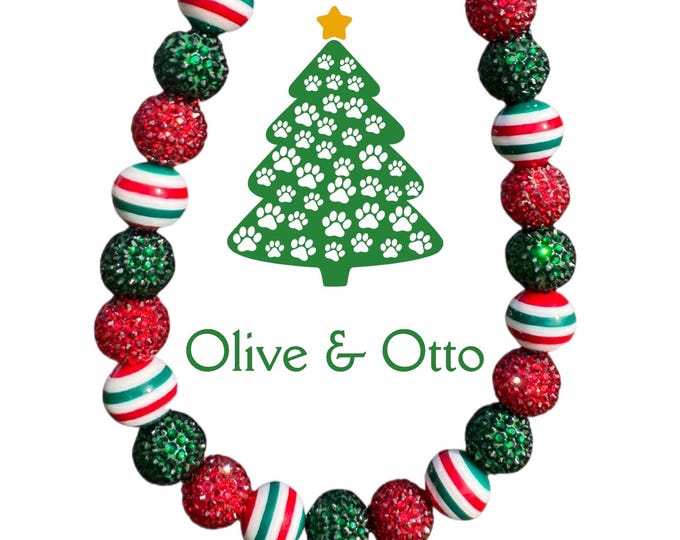 Candy Cane Beaded Dog Collar | Christmas Rhinestone Pet Necklace