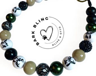Hunting Dog Collar: Beaded Pet Necklace with Deer Head Beads