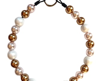 Autumn Pearl Beaded Dog Collar: Bronze & Cream Glam