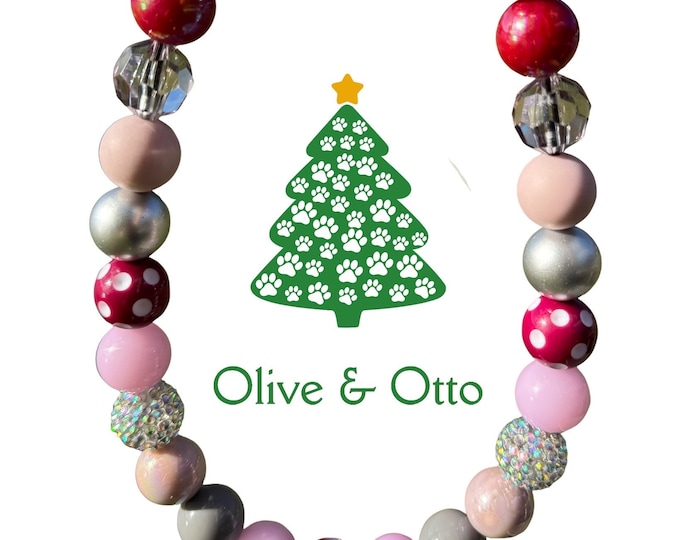 Sugarplum Fairy Beaded Dog Collar – Holiday Bubblegum Bead Collar | Christmas Pet Necklace | Fancy Cat Necklace