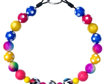 Lisa Frank style 80’s Beaded Dog Collar: Bubblegum Bead Pet Necklace