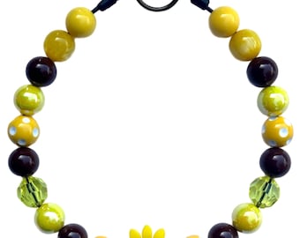 Sunflower Beaded Dog Collar: Yellow & Brown Floral Pet Collar