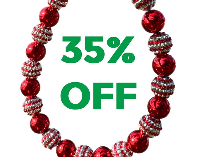 Rudolph’s Red Nose Reindeer Rhinestone Beaded Dog Collar - Christmas Holiday Pet Jewelry