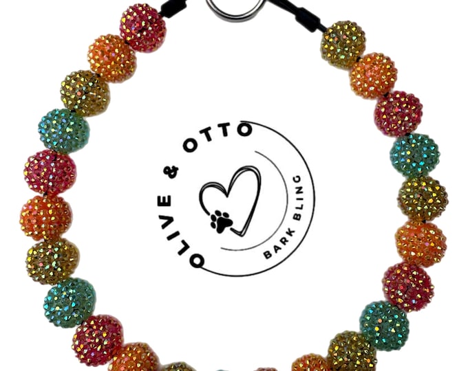 Sparkle Rhinestone Beaded Dog Collar: Handmade Colorful Pet Necklace