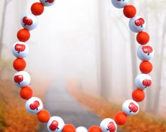 Pumpkin Beaded Halloween Dog Collar: Fall Pet Necklace