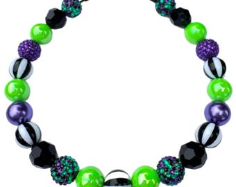 Halloween Dog Collar - Beaded Green Purple Pet Necklace | Beetle Juice Colors