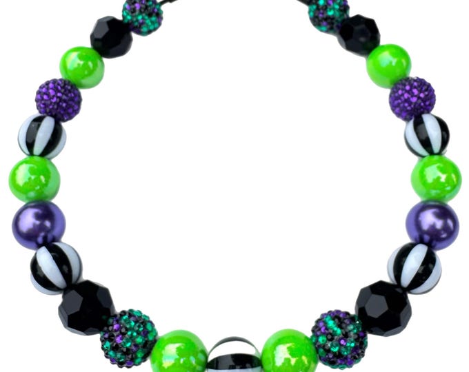 Halloween Dog Collar - Beaded Green Purple Pet Necklace | Beetle Juice Colors
