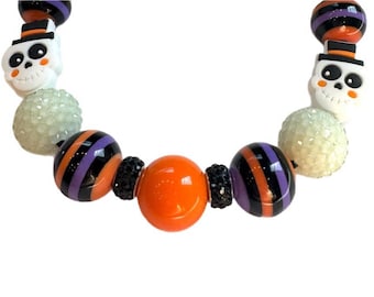 Glow-in-the-Dark Skull Dog Collar: Halloween Beaded Pet Necklace