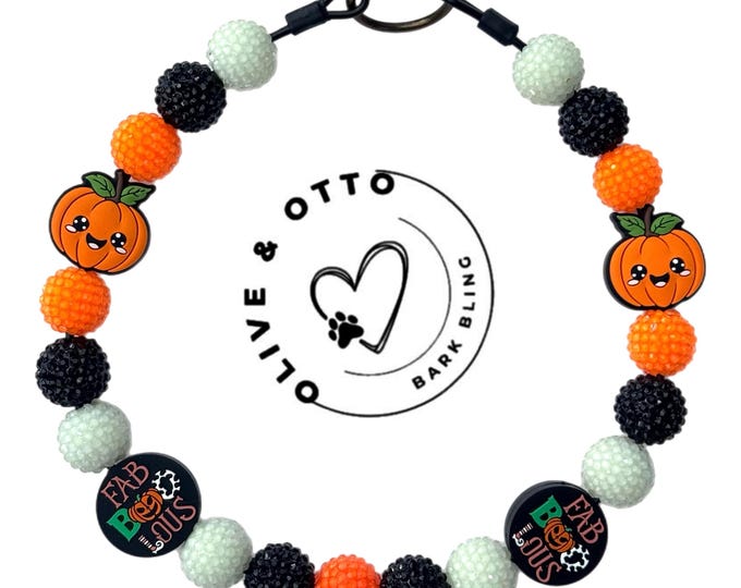 Halloween Dog Collar: Beaded Pumpkin Pet Necklace