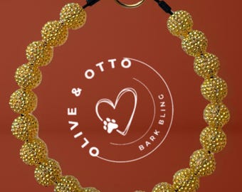 Golden Sparkle Beaded Dog Collar – Chunky Rhinestone Bubblegum Bead Collar