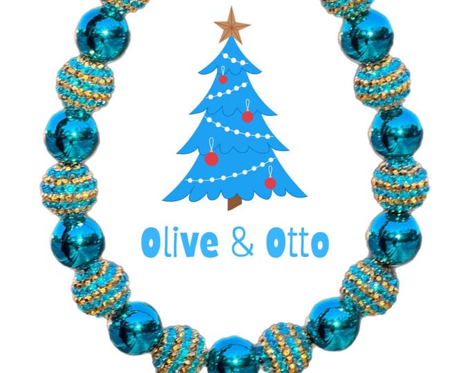 North Pole Glam Dog Collar – Teal and gold bubblegum bead pet collar| Christmas Holiday pet necklace , Dog Lover Gift