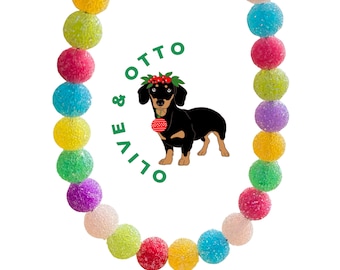 Dancing Sugarplums Bubblegum Beads Pet Collar - Christmas Dog Collar – Sugar Beads | Handmade Beaded Collar | Fancy Cat Collar