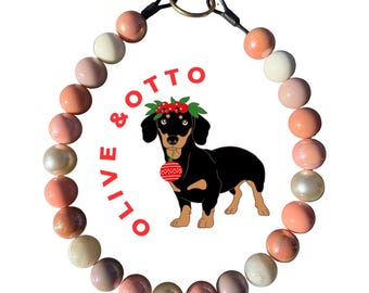 Gingerbread Spice Beaded Dog Collar – Peach, Cream, Pearl Holiday Pet Necklace