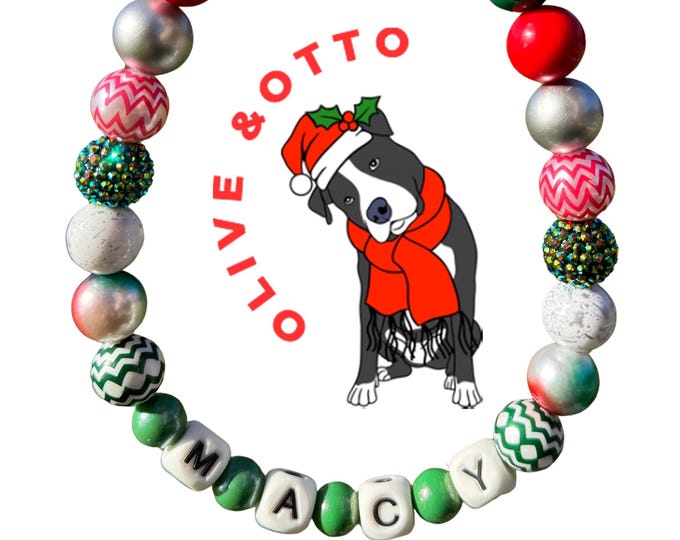Personalized Christmas Dog Collar – Beaded Holiday Pet Name Collar