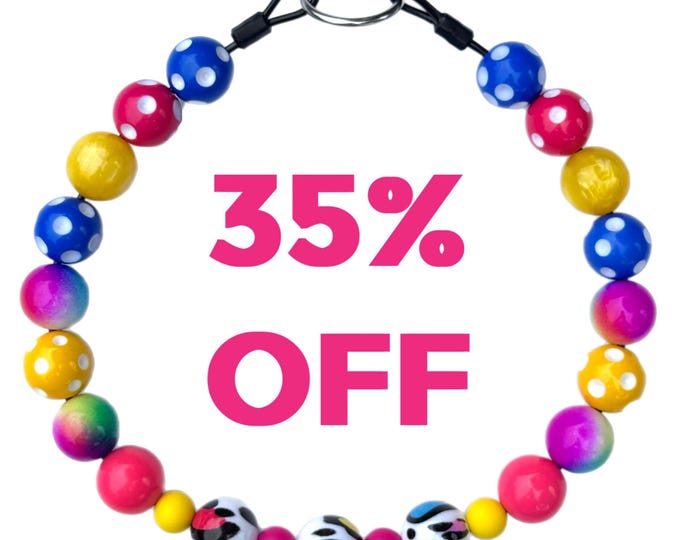 Lisa Frank style 80’s Beaded Dog Collar: Bubblegum Bead Pet Necklace