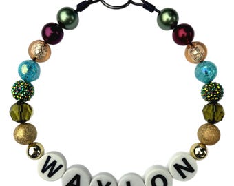 Personalized Beaded Dog Collar: Jewel Tones, Gold Accents, Custom Name
