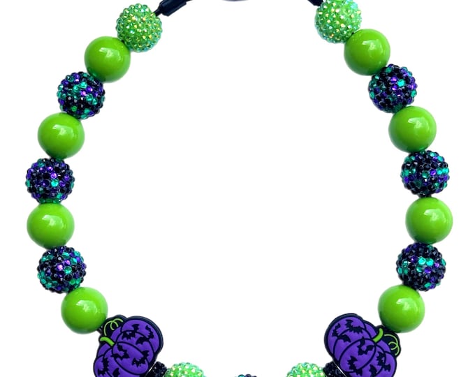 Purple Pumpkin Beaded Dog Collar: Halloween Rhinestone Necklace