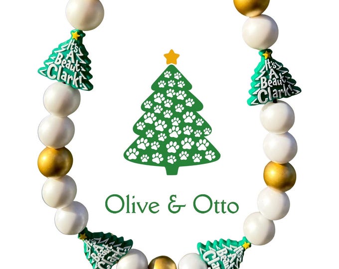 Christmas Vacation Dog Collar, “It’s a Beaut, Clark!”, Beaded Holiday Pet Collar