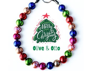 Oh Christmas Tree Dog Collar | Metallic Beaded Holiday Bubblegum Bead Pet Necklace | Fancy cat pet accessories