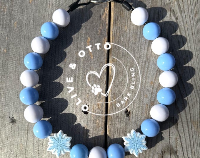 Snowflake Beaded Dog Collar | Blue & White Winter Collar | Christmas Necklace | Fancy Cat Jewelry