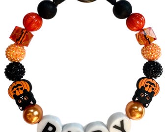 Personalized Halloween Dog Collar: Pumpkin Cat Beaded Pet Collar