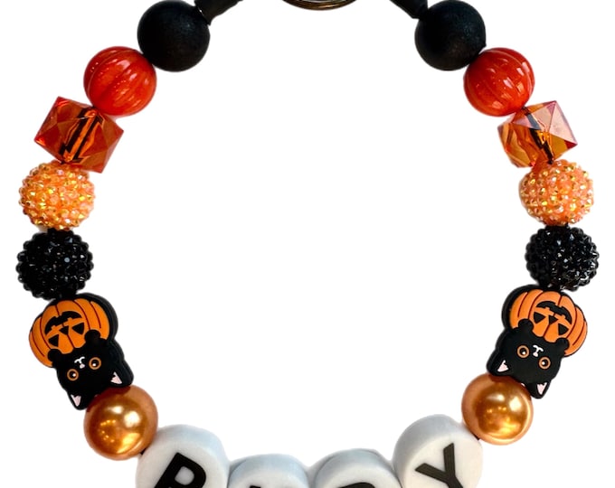 Personalized Halloween Dog Collar: Pumpkin Cat Beaded Pet Collar